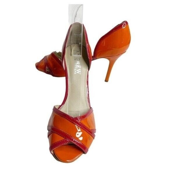 Women D Orsay  Orange Patent Leather Heels Sz 7 1/2 M Andrew Stevens - Picture 2 of 13